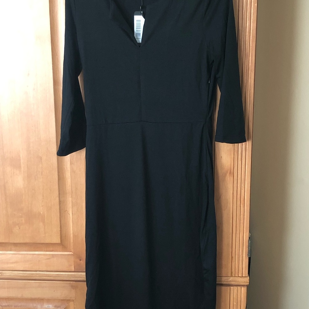 Black long sleeved midi dress